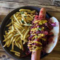 Korean slaw dog at Super Natural Newcastle in Newcastle Upon Tyne