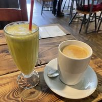 Green juice, black coffee   at Super Natural Newcastle in Newcastle Upon Tyne