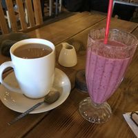 Coffee with soya and berry vegan yogurt smoothie  #Veganuary at Super Natural Newcastle in Newcastle Upon Tyne