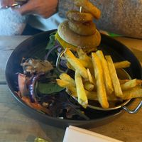 Cheeseburger and chips  at Super Natural Newcastle in Newcastle Upon Tyne