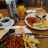 Vegan option bean burger is in the lower left. at The Forage in Lyndhurst