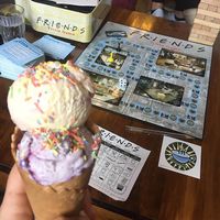 Mango/Raspberry soya ice cream and blueberry soya ice cream. Board games are also on hand to play :)  at Ice Shack in Manchester