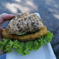 Vegan schnitzel sandwich at backWERK - Griesgasse in Salzburg
