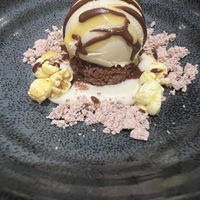 Peanut butter ice cream, caramel, chocolate spongecake   at La Vimea - Vegan Hotel & Vegan Restaurant in Naturno