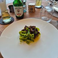 Oyster mushrooms on leek and avocado (AMAZING) at La Vimea - Vegan Hotel & Vegan Restaurant in Naturno