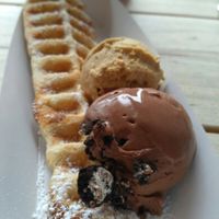 vegan waffle with ice cream  at Gelato Gusto in Brighton