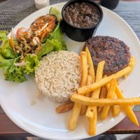 Lunchtime special with Futuro burger. A lot more substantial than it looks in the photo, and delicious. at B-Vegan in Salvador
