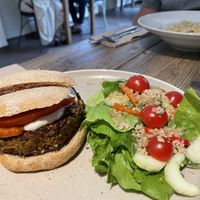 Vegan bean burger at Gioia Plant-Based Cuisine in Marbella