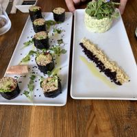 Vegan sushi and Avocado and zucchini tartar  at Gioia Plant-Based Cuisine in Marbella
