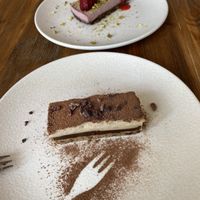 Strawberry and hazelnut cake, and tiramisu   at Gioia Plant-Based Cuisine in Marbella