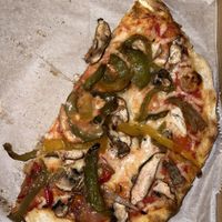 I ate half before I took a pic LOL but yesss so good, 10 inch pizza with vegan cheese, mushrooms, peppers and onions  #Veganuary at Silvio's Organic Pizza in Canton