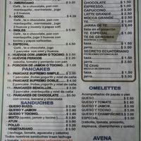 breakfast menu at Cafe Good in Banos