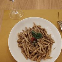 Troflie with eggplant sauce at Fresssco in Perugia