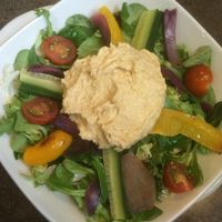 vegan option of hummus and olive oil salad at Boswells Coffee in Trowbridge