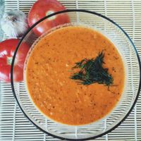 Tomato & chickpeas soup at Kukhnya Zdravogo Smisla in Veliky Novgorod