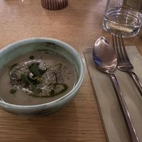 Jerusalem artichoke, sage, and chestnut cream soup  at The Green Spot in Barcelona