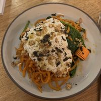 Sweet potato tagliatelle with macadamia nut sauce and summer truffle V/GF 17.50€  at The Green Spot in Barcelona
