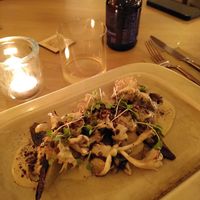 Local seasonal mushrooms with salsify, eggplant and miso sauce at The Green Spot in Barcelona