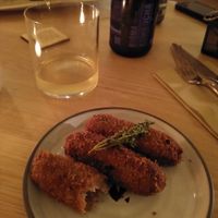 Appetizer: delicious croquetta with watercress leek and walnut at The Green Spot in Barcelona