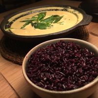 Yellow curry with black rice  at The Green Spot in Barcelona