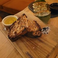 Starters. Look a bit burnt? Still tasted good, though. Gyozas were class. at The Green Spot in Barcelona