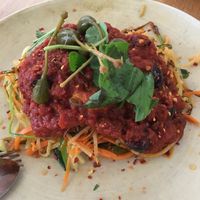 Veggie spaghetti with capers at The Green Spot in Barcelona