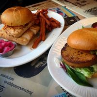 Tofu double and seitan burgers. at Sävel in Helsinki