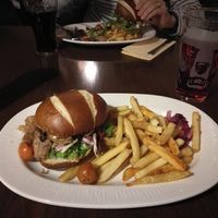 Oumph burger with normal fries at Sävel in Helsinki