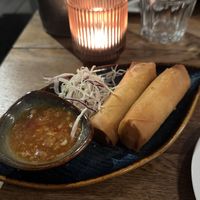 Homemade Vegan Spring Rolls with sweet chili sauce  at Monsun Noodlebar in Oslo