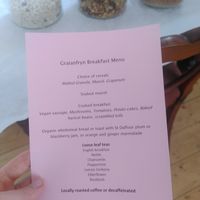 The menu at Graianfryn Guest House in Penisar Waun
