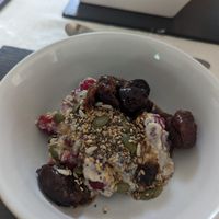 Homemade muesli with stewed fruit and seeds at Graianfryn Guest House in Penisar Waun