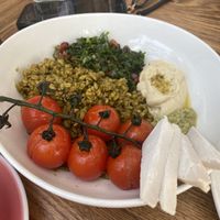 Freekah- lentils, tabbouleh, hummus  at Evergreen Organics in Doha