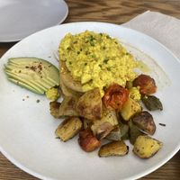 ‘Soy beans’ scrambled tofu in pancakes   at Evergreen Organics in Doha