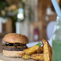 Gangsta Burger 😋  at Evergreen Organics in Doha