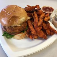 Buffalo Chick’n sandwich with sweet potato fries at HipCityVeg - 7th St in Washington