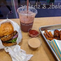 Chikn Ranch sandwich, chocolate cherry shake, sweet potato fries at HipCityVeg - 7th St in Washington