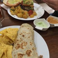 Gran fajitas and Mike Tyson burger  at Casa Vegana in Santa Cruz