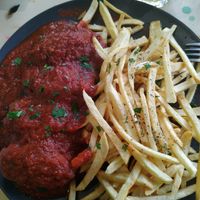 Lentil soutzoukakia at Trivoli Vegan Kafeneio in Athens