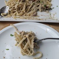 Vegan Mushroom Carbonara at Trivoli Vegan Kafeneio in Athens