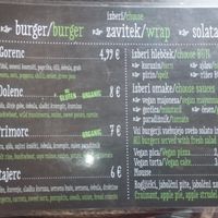 Menu at Zaziv Vegan Bistro in Ljubljana