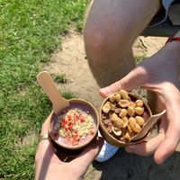 strawberry white chocolate & snickers ice cream at Minù in Lund