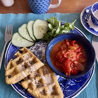 Waffles made from lentils, all other vegetables from their own garden   at FireJuice in Amsterdam