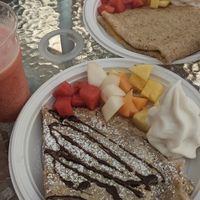 Vegan chocolate and fruit crepe with watermelon + banana smoothie at Joya Canti di Stagione in Polignano A Mare