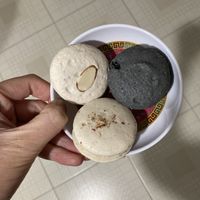 clockwise from top left: almond, dirty chai, maple pecan vegan macarons. at Confectionery! in New York City