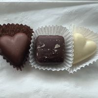 Milk chocolate, rosemary sea salt caramel, white chocolate  at Confectionery! in New York City