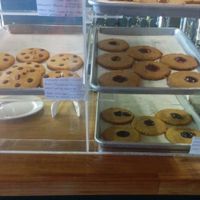 Cookie dessert case. Chocolate chip cookies. at Shangri-La Vegan - Telegraph in Oakland