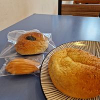 The red bean bun, madeleine and curry bun at Haemil Bakery in Seoul