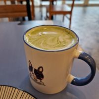 Matcha latte with soy milk at Haemil Bakery in Seoul