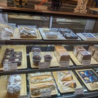 Fridge with deserts, pizza and cheeses at Haemil Bakery in Seoul