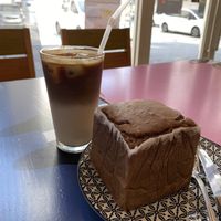 Caramel latte and Earl Gray Castella bread  at Haemil Bakery in Seoul